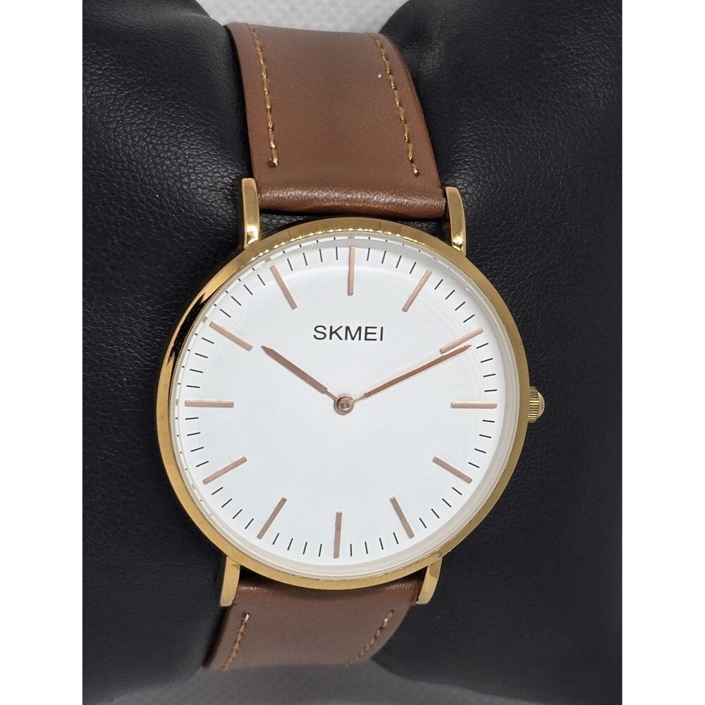 Mens Skmei Classic Dress Round Gold Tone Case White Dial Brown Strap Watch 13 - Picture 3 of 9